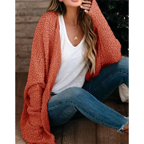 🎲 452. Womens Chunky Popcorn Cardigan Oversized Open Batwing Fuzzy Knit Sweater - Picture 2 of 7